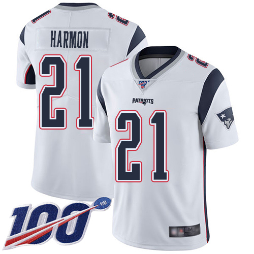 New England Patriots Football #21 Vapor Untouchable 100th Season Limited White Men Duron Harmon Road NFL Jersey->youth nfl jersey->Youth Jersey